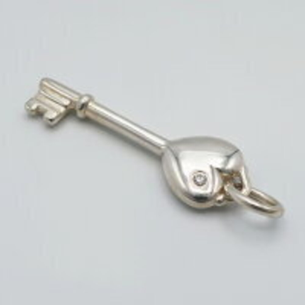 Tiffany sterling silver diamond heart key charm pendant